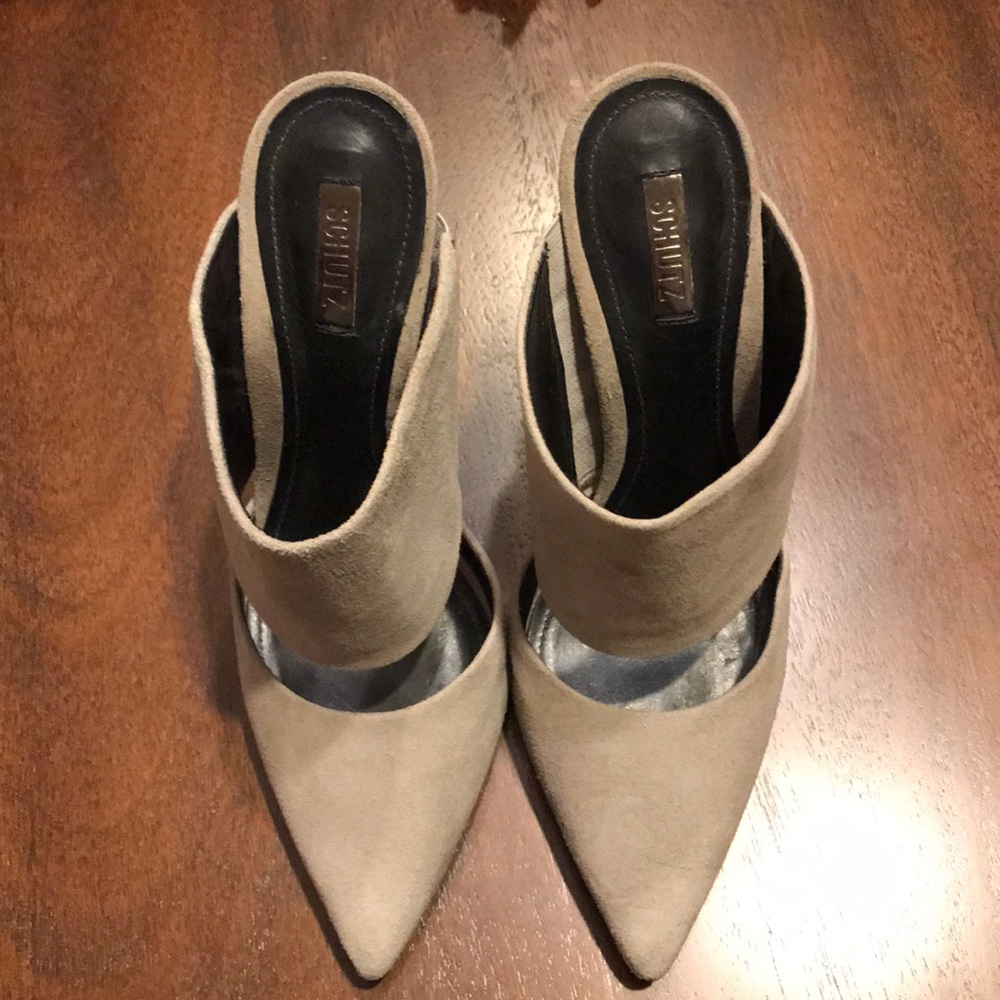 Gray Suede Schutz Pumps